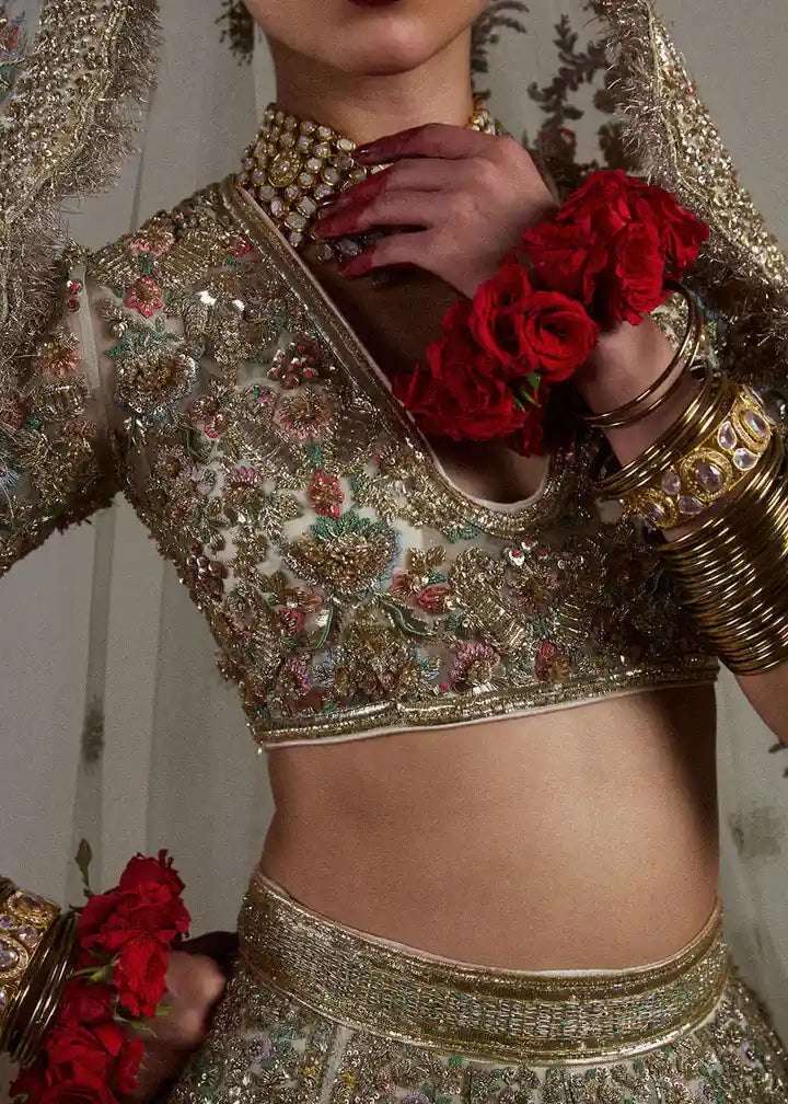Hussain Rehar - Sawara - Ivory Lehnga - Closeup